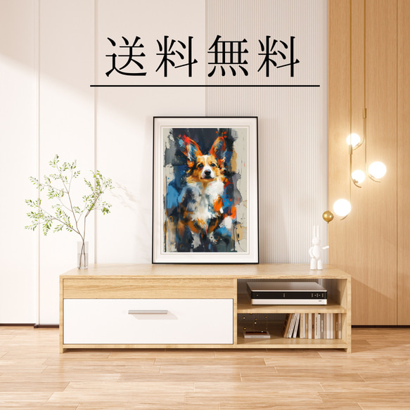 【犬花爛漫 - ウェルシュコーギー犬 No.4】モダンアートポスター 犬の絵 犬の絵画 犬のイラスト 4枚目の画像