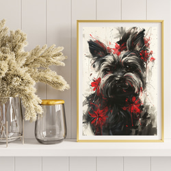 【犬花爛漫 - ヨークシャーテリア犬 No.2】モダンアートポスター 犬の絵 犬の絵画 犬のイラスト 8枚目の画像