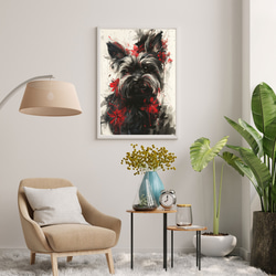 【犬花爛漫 - ヨークシャーテリア犬 No.2】モダンアートポスター 犬の絵 犬の絵画 犬のイラスト 7枚目の画像