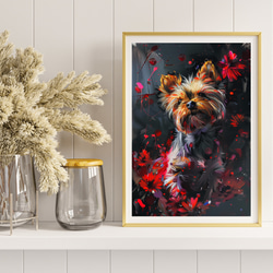 【犬花爛漫 - ヨークシャーテリア犬 No.3】モダンアートポスター 犬の絵 犬の絵画 犬のイラスト 8枚目の画像