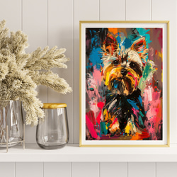 【犬花爛漫 - ヨークシャーテリア犬 No.4】モダンアートポスター 犬の絵 犬の絵画 犬のイラスト 8枚目の画像