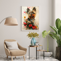 【犬花爛漫 - ヨークシャーテリア犬 No.5】モダンアートポスター 犬の絵 犬の絵画 犬のイラスト 7枚目の画像