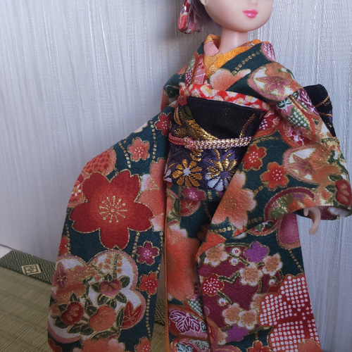 ブライスちゃん・リカちゃん 振袖＆帯セット 206 緑×黒 おもちゃ・人形