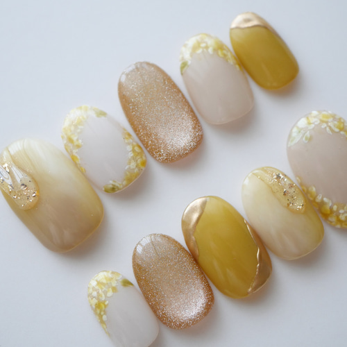 ミモザ風ニュアンスネイル◇ネイルチップ【haru-No.19】 ネイルチップ