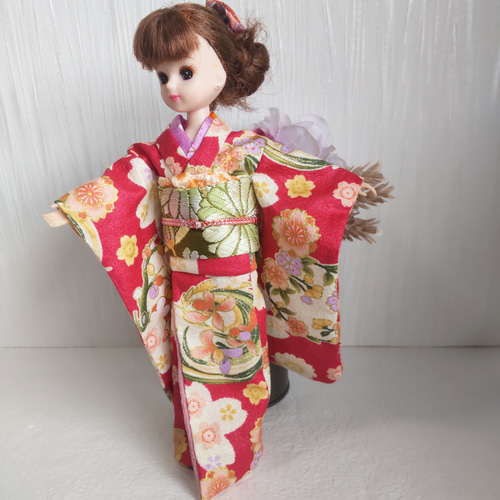 ブライスちゃん・リカちゃん 振袖＆帯セット 205 チェリーピンク