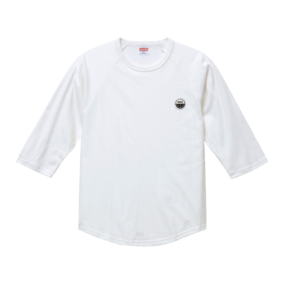 ラグランTシャツ【ホワイト】 刺繍ワッペン WEDNESDAY GYM HOOPS JUMP SWISH 1枚目の画像