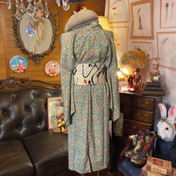 着物 洗える 化繊 ワンピース ドレス ハンドメイド リメイク 帯サッシュベルト  KW-280 6枚目の画像