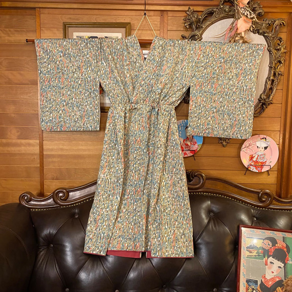 着物 洗える 化繊 ワンピース ドレス ハンドメイド リメイク 帯サッシュベルト  KW-280 7枚目の画像