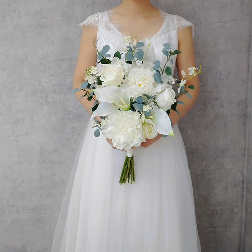 ウェディンブーケ&ブートニア縦抱きブーケ♡カラーブーケウエディング