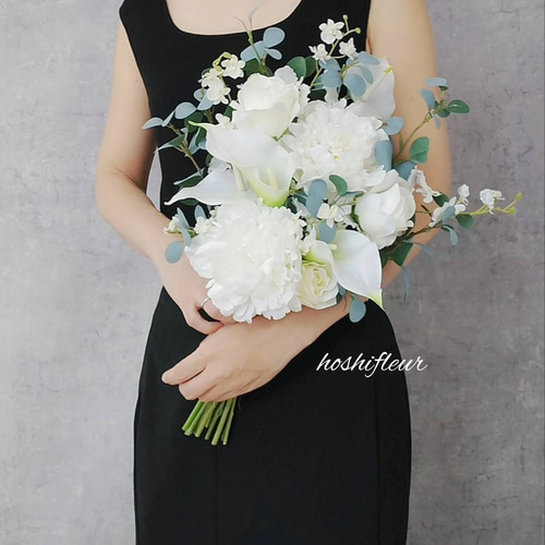 ウェディンブーケ&ブートニア縦抱きブーケ♡カラーブーケウエディング