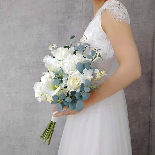 ウェディンブーケ&ブートニア縦抱きブーケ♡カラーブーケウエディング