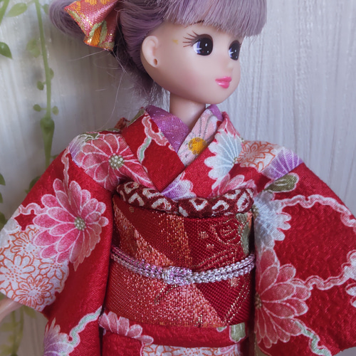 ブライスちゃん・リカちゃん 振袖＆帯セット 202 赤×菊 おもちゃ