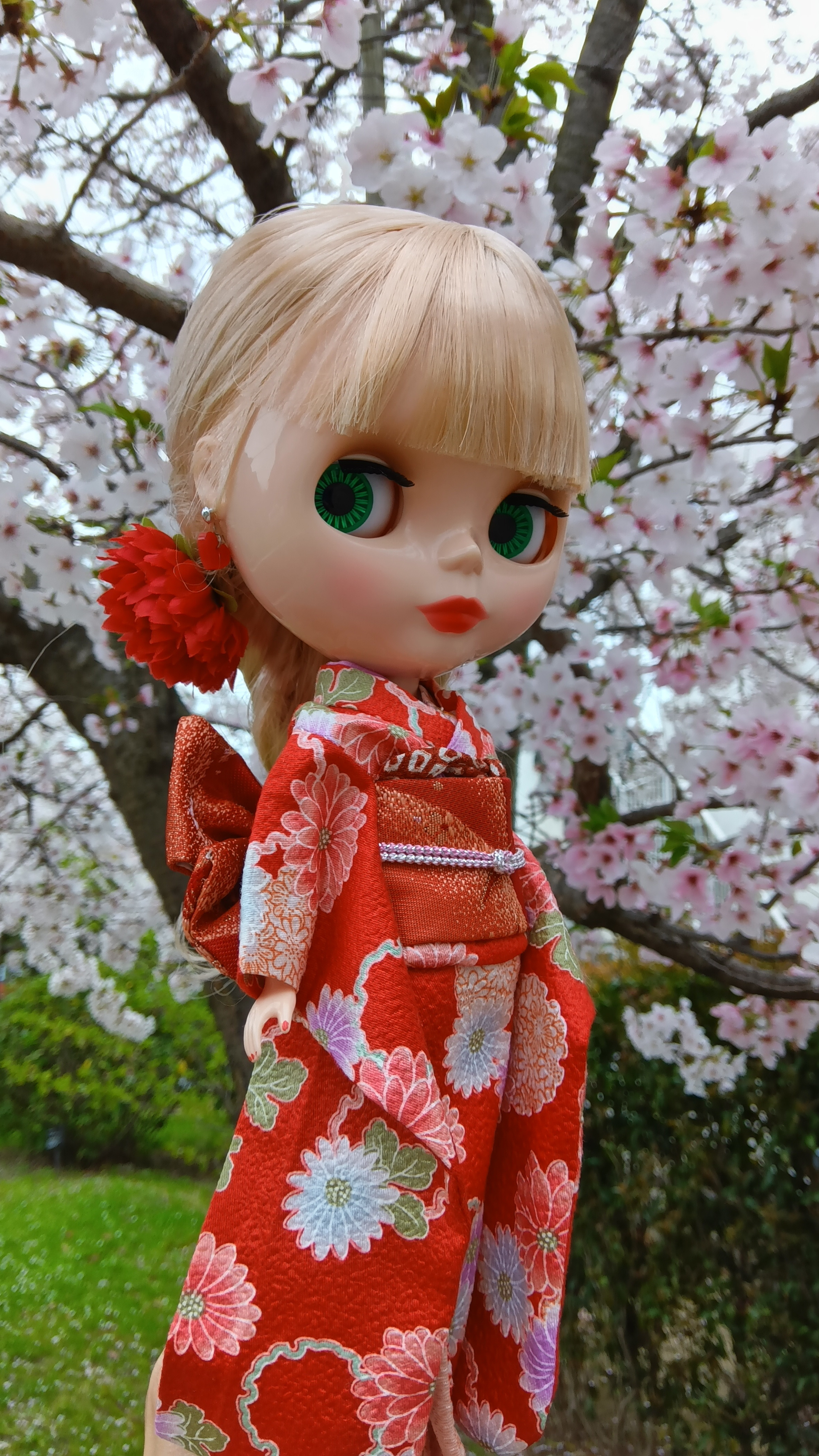 ❁リカちゃんかんざし❁つまみ細工お正月和装髪飾り＜1/6ドール