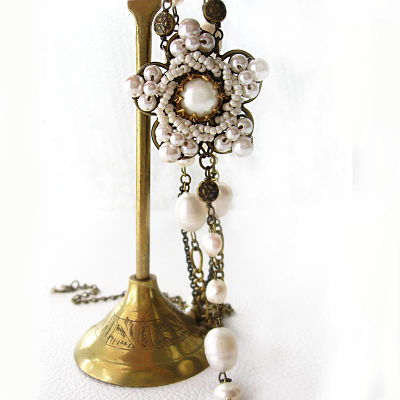 結婚式 ウェディング ブライダル アクセサリー 淡水パール Y字 ネックレス フラワー 大粒 ブライダル お呼ばれ