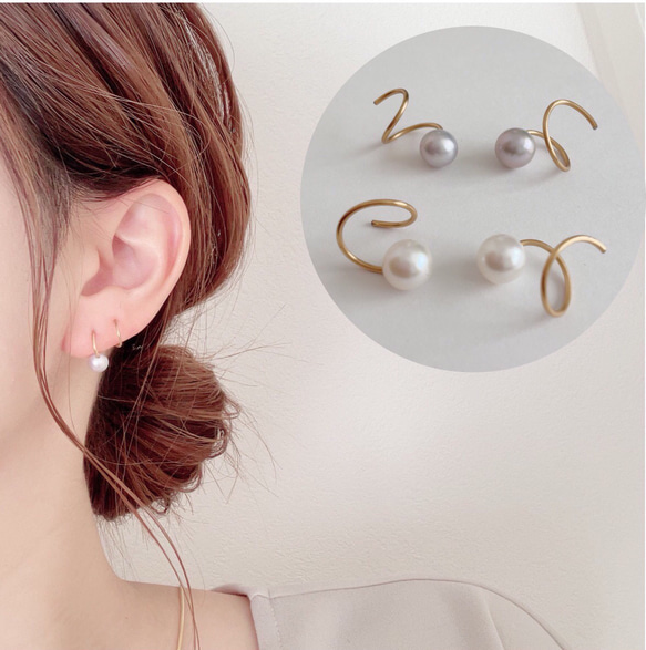 重ね付けに見える◇淡水パールのフープピアス/シンプル 入園式入学式
