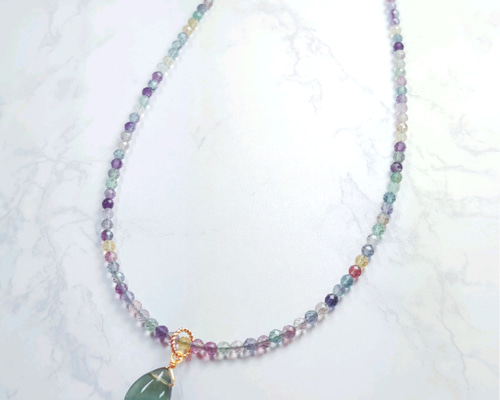 【再販】14KGF ネックレス☆フェナカイト・カラーチェンジフローライト 再販】14KGF ネックレス☆フェナカイト・カラーチェンジフローライト