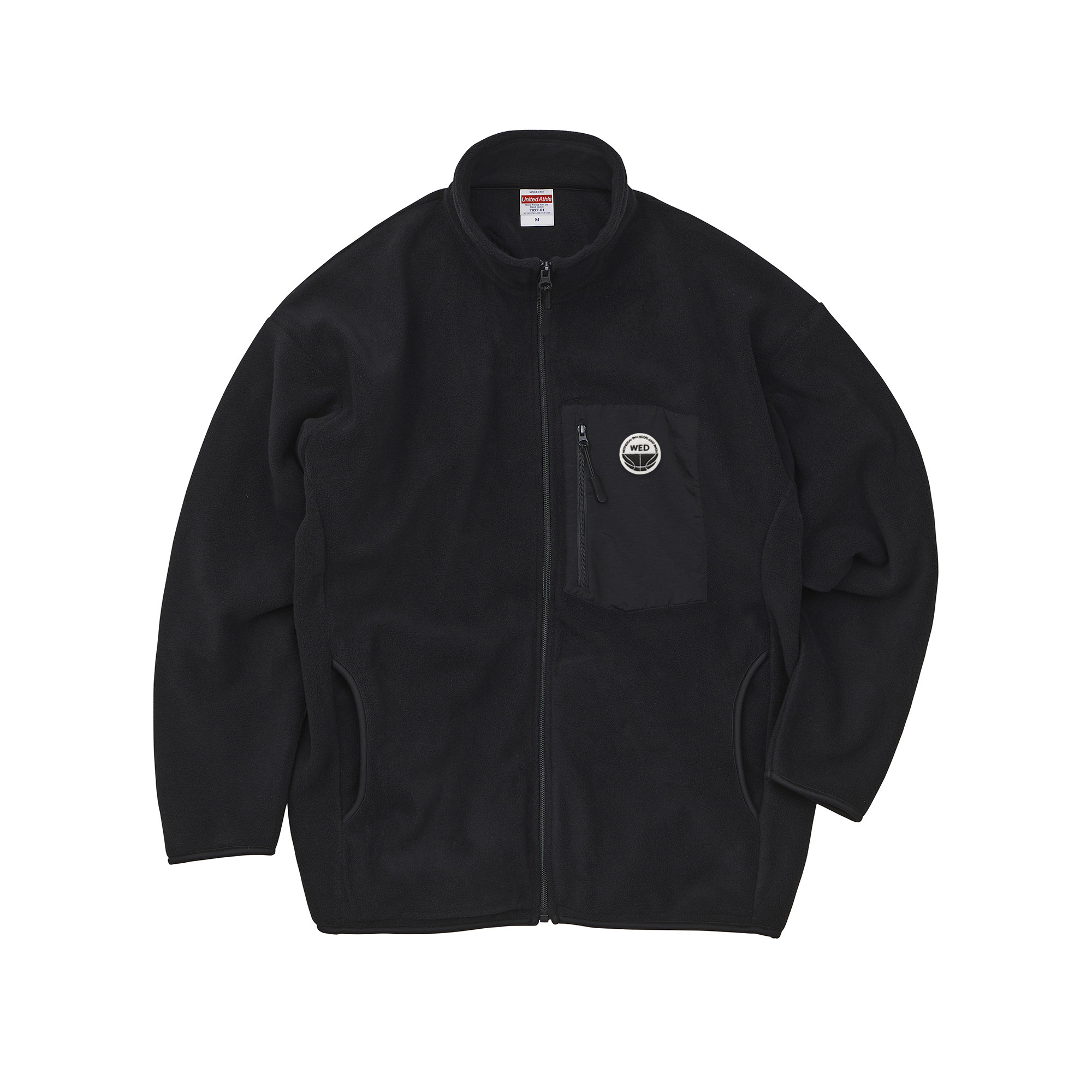 ストリートフリースジャケット【ブラック】 刺繍ワッペン WEDNESDAY GYM HOOPS JUMP SWISH