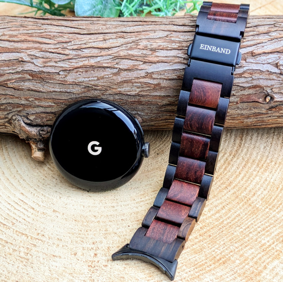 [木錶帶] EINBAND Google Pixel Watch 天然木材 [烏木 x 紫檀] 第1張的照片