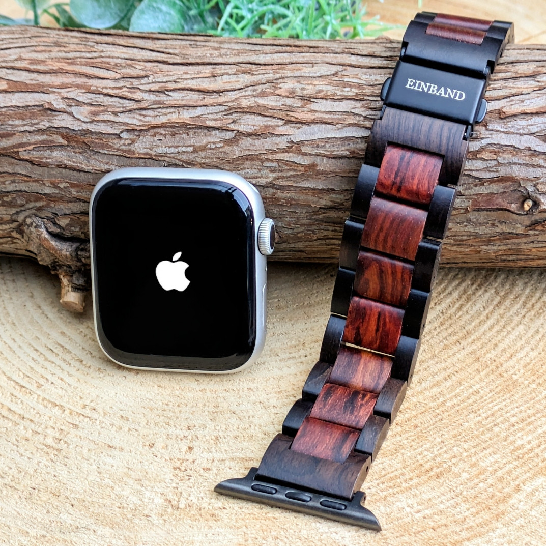 【木製バンド】EINBAND AppleWatch アップルウォッチ 天然木 20mm【エボニー×レッドサンダルウッド】