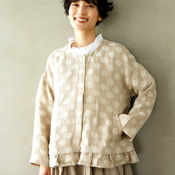 優雅的波點下擺荷葉邊外套，採用優質100%法國亞麻布料製成。 240306-1 第17張的照片