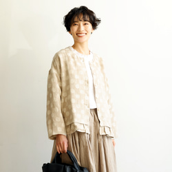 優雅的波點下擺荷葉邊外套，採用優質100%法國亞麻布料製成。 240306-1 第3張的照片