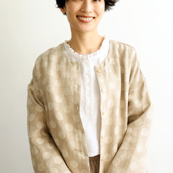 優雅的波點下擺荷葉邊外套，採用優質100%法國亞麻布料製成。 240306-1 第13張的照片