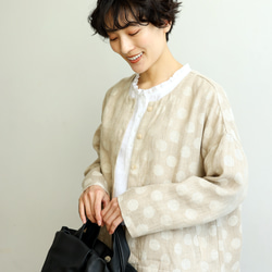 優雅的波點下擺荷葉邊外套，採用優質100%法國亞麻布料製成。 240306-1 第11張的照片