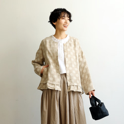 優雅的波點下擺荷葉邊外套，採用優質100%法國亞麻布料製成。 240306-1 第4張的照片