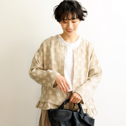 優雅的波點下擺荷葉邊外套，採用優質100%法國亞麻布料製成。 240306-1 第14張的照片