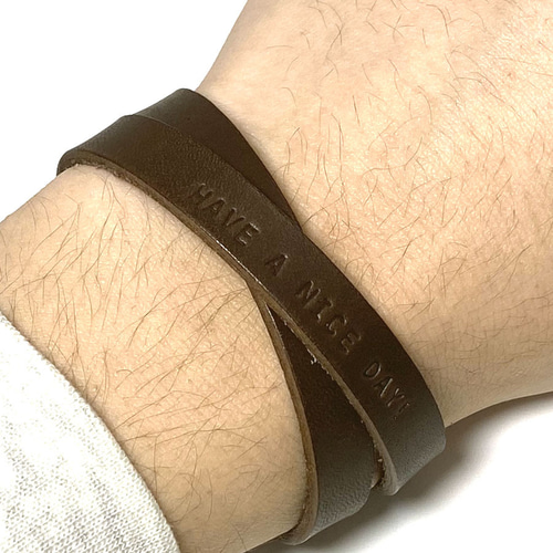 送料無料 レザー ブレスレット リストバンド 2回巻き 牛革 本革