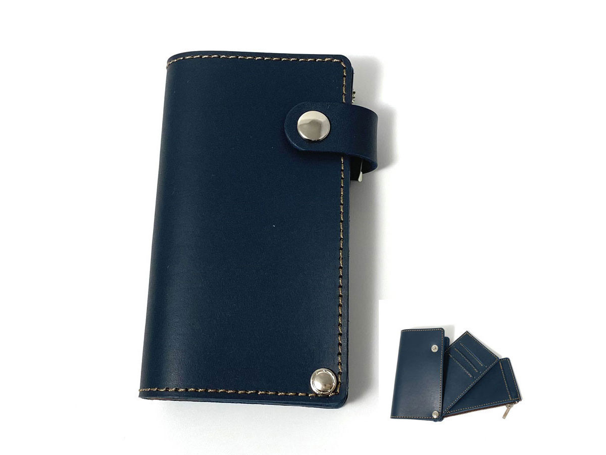 送料無料 ピボット式 レザー ウォレット ミニマル ミニマム コンパクト 財布 カード入れ 革小物 ネイビー