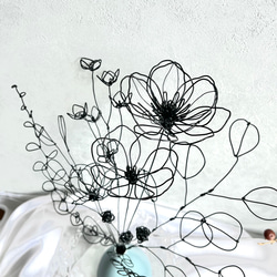 【受注制作】ユーカリポポラスとお花のスワッグ　花束　ワイヤーアート　ワイヤークラフト 4枚目の画像