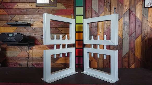 マットホワイトでアイアンな極太＆鉄管鉄脚♪ 50×400×650mm 呂型 2脚ver. ダイニングテーブル スチール 50mm 3mm 400mm 奥行