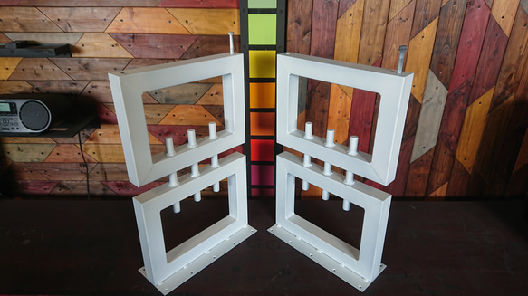 マットホワイトでアイアンな極太＆鉄管鉄脚♪ 50×400×650mm 呂型 2脚ver. ダイニングテーブル スチール 50mm 3mm 400mm 奥行