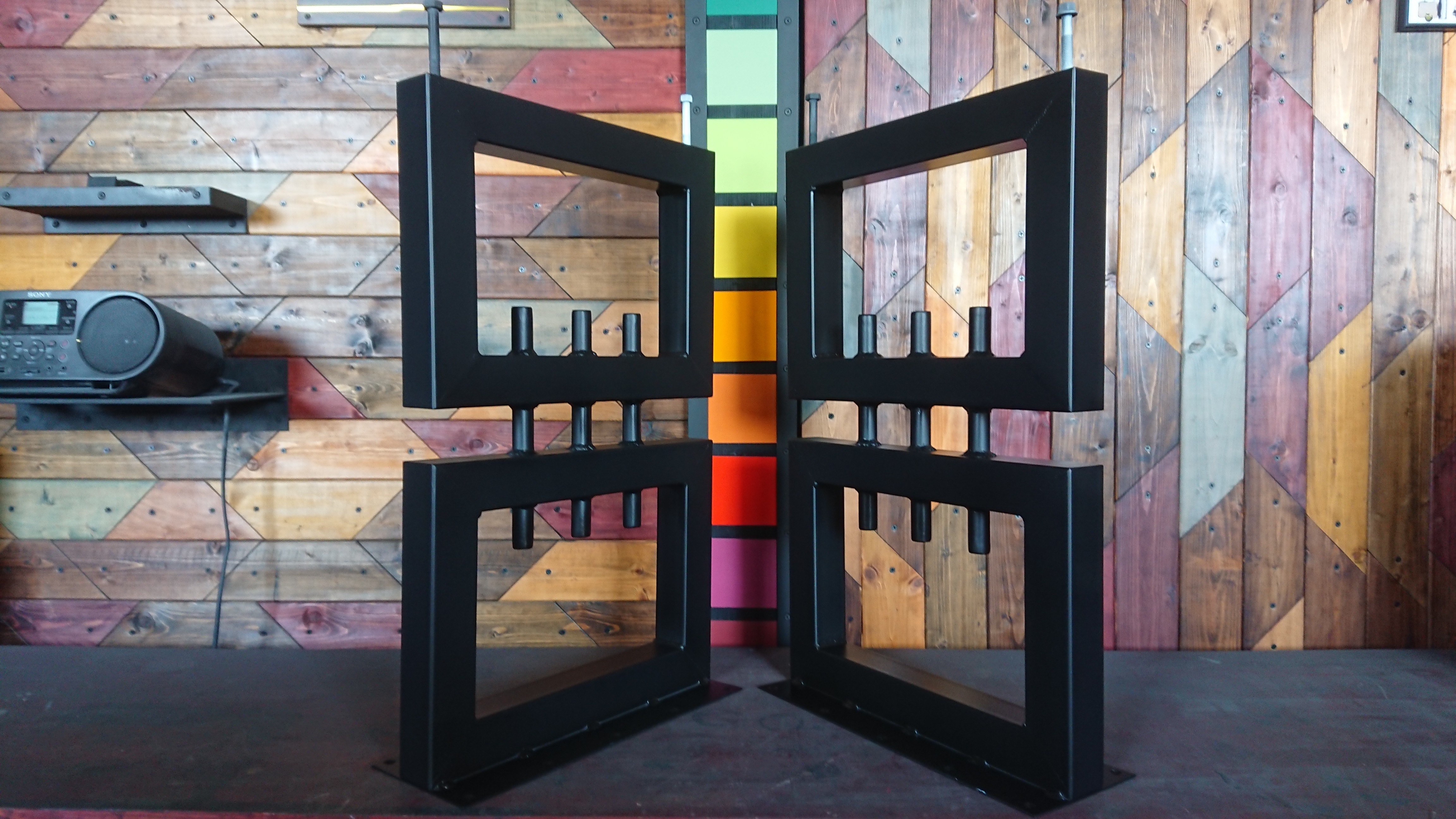 マットブラックでアイアンな極太＆鉄管鉄脚♪ 50×400×650mm 呂型 2脚ver. ダイニングテーブル