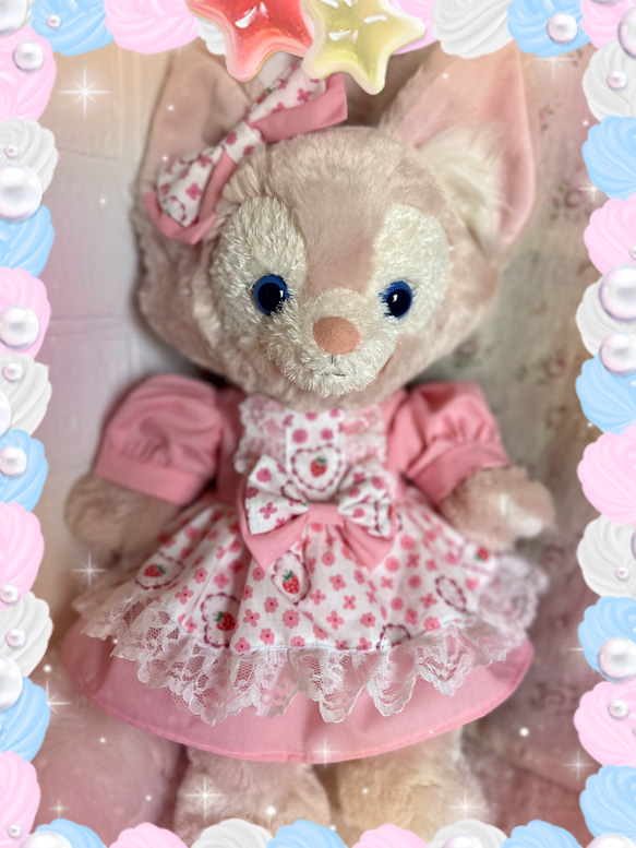 専用出品（2セット）リーナベル対応ぬいぐるみコスチューム♡メイドワンピース ♡リーナベル♡ コスチューム ぬいぐるみ チェックエプロン風