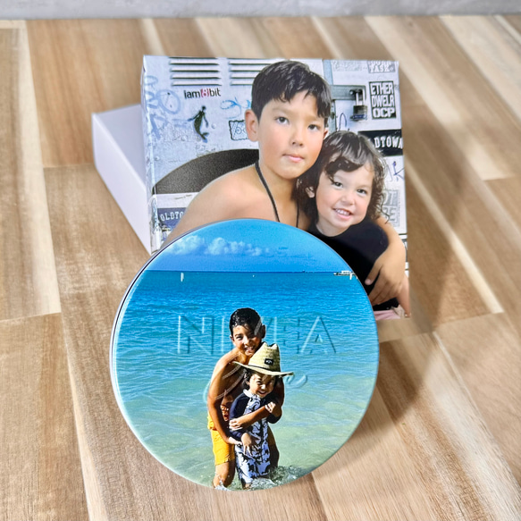 ニベア缶のフタに写真orメッセージプリント✨世界に一つのギフトラッピング箱(化粧箱)を添えて 3枚目の画像