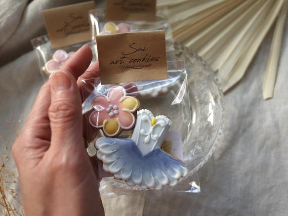 【3袋セット】ブルーチュチュ&お花のアイシングクッキー　/ プチギフト　ウェディング　バレエ 2枚目の画像