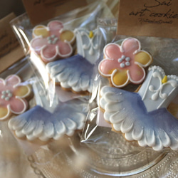 【3袋セット】ブルーチュチュ&お花のアイシングクッキー　/ プチギフト　ウェディング　バレエ 3枚目の画像
