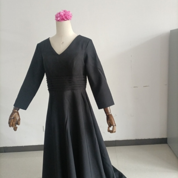 パーティードレス ブラック 平伏し Vネック 快適な生地 ワンピース  