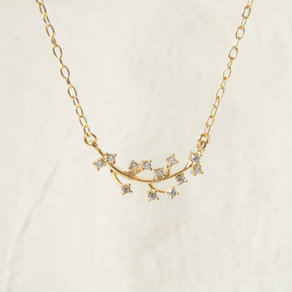 【16KGP】cz branch necklace / ネックレス ゴールド キュービックジルコニア 母の日 送料無料 2枚目の画像