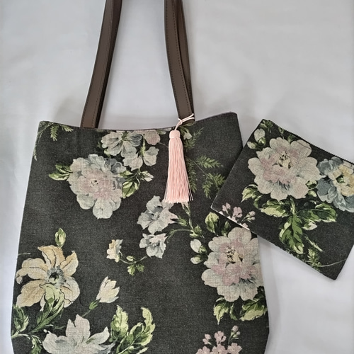 送料無料】お出かけバッグ トートバッグ リネンバッグ （花柄）革風 
