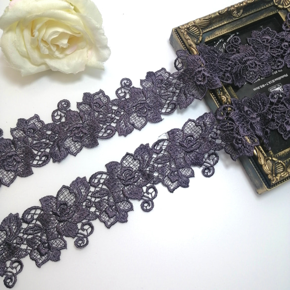 3.2m 花柄刺繍 ケミカルレース リボン ハンドメイド素材 手芸 素材 