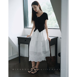 刺繍スカート　レーススカート　白い100%コットンスカート　裏地付き　ゴムウエスト　S-XL　S212　 14枚目の画像