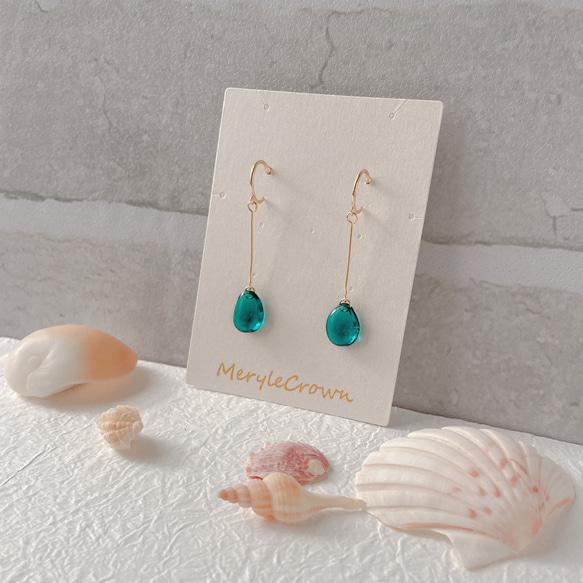 【雫】アクアマリン/エメラルドグリーン/ピアス/イヤリング/earring 3枚目の画像