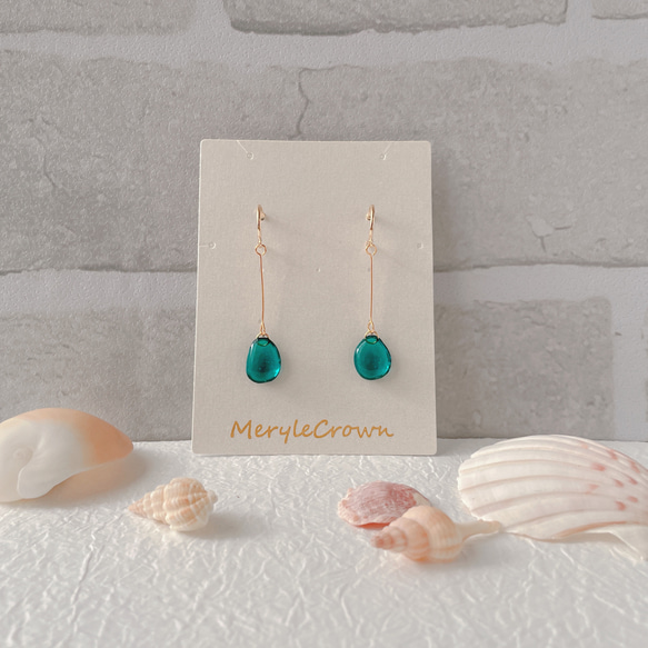 【雫】アクアマリン/エメラルドグリーン/ピアス/イヤリング/earring 2枚目の画像