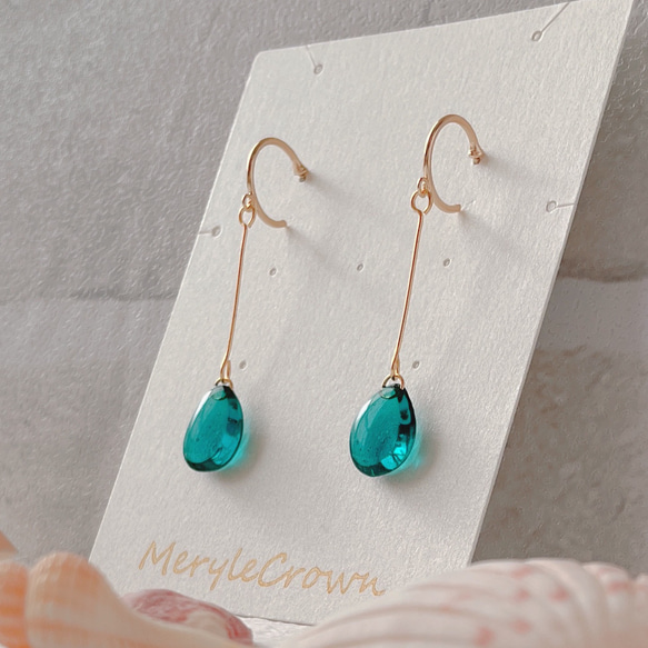 【雫】アクアマリン/エメラルドグリーン/ピアス/イヤリング/earring 1枚目の画像