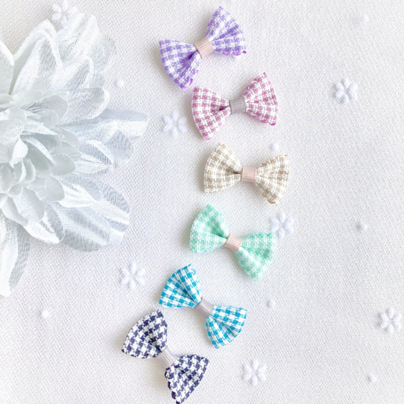 千鳥格子柄リボン ベビーヘアクリップ ヘアピン ヘアゴム ヘア