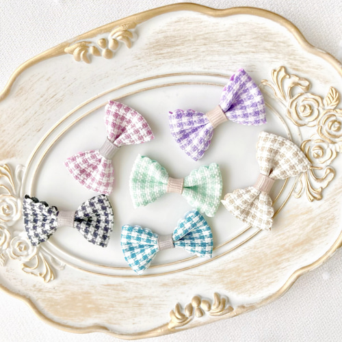 ⓝⓔⓦ【フリル千鳥格子ダブル】ベビーヘアクリップ キッズヘア