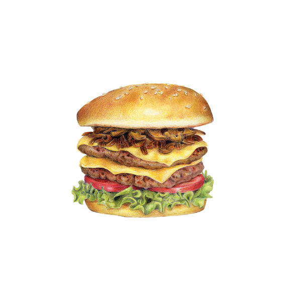 ハンバーガーデザイン　オーガニックコットン半袖Tシャツ 7枚目の画像